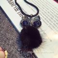 Cute Metal Owl Charm With Fur Pom Cool Chokers Necklace